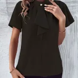 Summer Womens Short Sleeve Top Fashionable and Versatile with Bow Detail Casual Wear Wholesale A