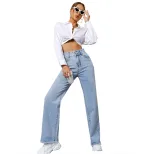 High Waisted Casual Denim Trousers Straight Leg Light Color Versatile Design Perfect for Everyday Wear Wholesale