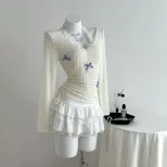 Lace Bow Tie Neck Long Sleeve T Shirt Slim Fit Elegant Design Comfortable Fabric Perfect for Cas