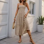 Elegant Summer A Line Dress Vintage Geometric Print Sleeveless Lightweight Fabric Perfect for Ca