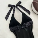 V Neck Halter Mini Dress Ruffled Hem Bow Tie Slim Fit Elegant Evening Wear Ready to Ship private