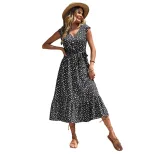 Summer Floral Print Black Sleeveless Dress Elegant Design Comfortable Fabric Versatile Style Who