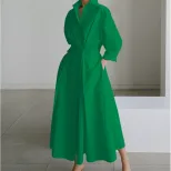 Plus Size Fashionable Polo Collar Dress Loose Fit Three Quarter Sleeves Flared Hem Ideal for Com