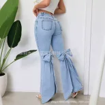 High Waisted Flared Jeans Vintage Style 3D Bow Detail Slim Fit Stretch Fabric Casual Wear Wholes