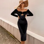 Velvet Bodycon Dress Sexy Hollow Design Waist Cinching Elegant Style Perfect for Autumn and Wint