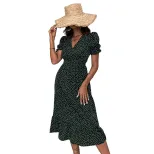 Vintage Polka Dot V Neck Midi Dress Womens Fashion Retro Style Comfortable Fit Perfect for Sprin