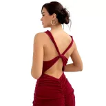 Backless Bodycon Maxi Dress Round Neck Cross Back Design Slim Fit Perfect for Parties and Evenin