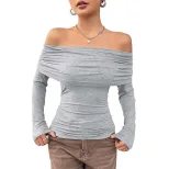 Womens Knit Long Sleeve Top Off Shoulder Slim Fit Fashionable Design Autumn Winter Style Wholesa