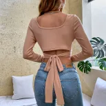 Slim Fit Long Sleeve T Shirt Casual Style Square Neck High Elasticity Short Length Perfect for E