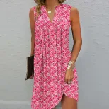 A Line Sleeveless Dress Multi Color V Neck Floral Print Summer Casual Wear Ready to Ship bulk or