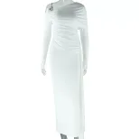 Fashionable Solid Color Asymmetrical Dress One Shoulder Long Sleeve Casual Style Wholesale Avail