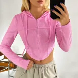 Womens Slim Fit Short Sports Hoodie Long Sleeve Zipper Closure Lightweight Fabric Spring Summer