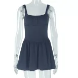 Casual Sleeveless Backless Dress Solid Color Sexy Spaghetti Straps Elegant Style Perfect for Sum
