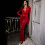Elegant Deep V Neck Velvet Mermaid Dress with Waist Cinching French Style Sexy Fit Includes Glov