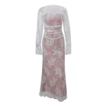 Womens Sleeveless Lace Maxi Dress Elegant Floral Design Long Sleeve Sexy Fit Perfect for Autumn