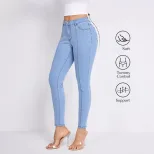 High Waisted Slim Fit Blue Denim Jeans Womens Casual Style Perfect for Everyday Wear Wholesale A
