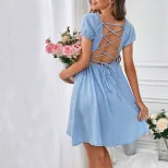 Elegant French Style Midi Dress for Women Unique Square Neck Backless Design Chic Silhouette Per