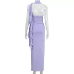 One Shoulder Backless Bodycon Dress Elegant High Waist Flowing Ribbons Chic Style Perfect for Pa