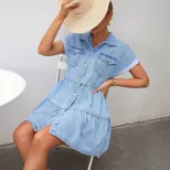 Casual Denim Dress Slim Fit Waist Defining Elegant Style Perfect for Everyday Wear Wholesale Ava