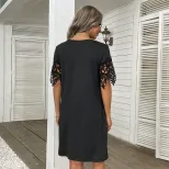 Loose Black Lace T Shirt Dress Summer Style Short Sleeve Casual Fit Perfect for Everyday Wear Wh