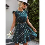 Sleeveless Polka Dot Dress Elegant Round Neck Chic Commuter Style Perfect for Spring and Summer
