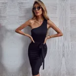 Summer Bodycon Dress Solid Color Knee Length One Shoulder Design Casual or Party Wear Wholesale