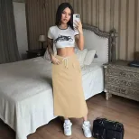Elegant Solid Color Midi Skirt Versatile Chic Design Perfect for Casual or Formal Occasions Whol