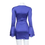 Sexy V Neck Flare Sleeve Irregular Hem Bodycon Dress High Waist Elegant Design Perfect for Parti