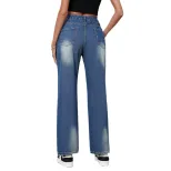 Womens Loose Fit Straight Leg Denim Pants Casual Style Comfortable Fabric Trendy Design Ready to