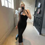Summer Velvet Bodycon Maxi Dress Solid Color Halter Neck Slim Fit Sexy Style Perfect for Parties