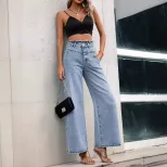 High Waisted Straight Leg Loose Fit Jeans Slimming Design Comfortable Fabric Versatile Style Who