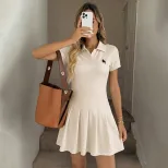 Pleated Polo Dress Sweet and Trendy Aesthetic Short Sleeve Waist Defined Perfect for Casual Outi
