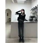 速卖通牛仔裤女2023春季新款韩版高腰显瘦百搭阔腿绑带辣妹直筒裤