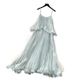 Light Blue Ruffled Hem Sleeveless Maxi Dress for Women Summer Casual Wear Available in S M L Wholesale