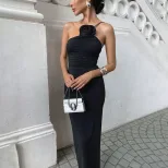 Elegant Floral Ruched Bodycon Dress French Style Sexy Silhouette Sleeveless Soft Fabric Perfect