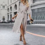 Long Sleeve Printed Shirt Dress Elegant Design Comfortable Fabric Autumn Collection Wholesale Av