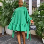 Loose Fit Solid Color Puff Sleeve Dress Plus Size Autumn Style Comfortable Fabric Wholesale Avai