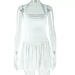 Fashionable Solid Color Backless A Line Dress Comfortable Sleeveless Spaghetti Strap Perfect for