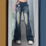 High Waisted Flared Jeans for Women Slim Fit Stretch Fabric Raw Hem Vintage Style Casual Wear Wh