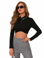 Slim Fit High Neck Irregular Long Sleeve T Shirt Trendy Street Style Versatile Womens Apparel Wh