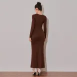 Vintage Inspired Hollow Out Long Sleeve Dress Slim Fit Elegant Design Spring Summer Occasion Who