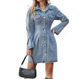 Retro Slim Fit Denim Dress for Women Blue Short Sleeve Casual Wear customizable fast shipping