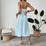 Striped Sleeveless Dress with Decorative Straps Beach Vacation Style Lightweight Summer Fabric W