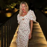 Womens Spring Summer Dress Sweet Style Square Neck Puff Sleeve Pleated Design Polka Dot Print