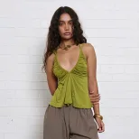 Summer Womens Crop Top Sexy V Neck Halter Neck Solid Color Casual Wear for Parties or Outings Wh