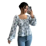 Floral Print Puff Sleeve T Shirt Fresh and Sweet Design Spring Summer Casual Wear Wholesale Avai