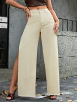 High Waisted Wide Leg Jeans Sexy Split Design Trendy Style Slim Fit Casual Wear for Women Wholes