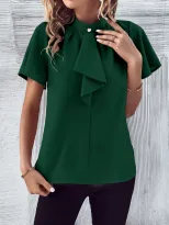 Summer Womens Short Sleeve Top Fashionable and Versatile with Bow Detail Casual Wear Wholesale A