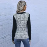 Long Sleeve Leopard Print Black T Shirt Slim Fit Casual Style Comfortable Fabric Perfect for Eve