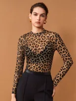 Womens Sheer Long Sleeve T Shirt Leopard Print Round Neck Lightweight Fabric Summer Fashion Whol